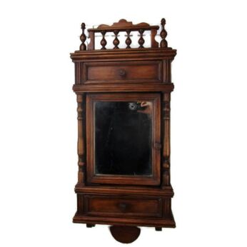 Vintage Oak Medicine Bathroom Wall Cabinet Apothecary Mirror 2 drawers Spindles