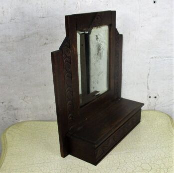 Vintage Hand Carved Wood Comb Box Wall hanging Cabinet Mirror Mid Century