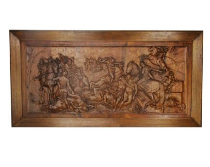 XXL Hand Carved Wood Wall Panel Bas High Relief Tableaux Battlefield E Schools