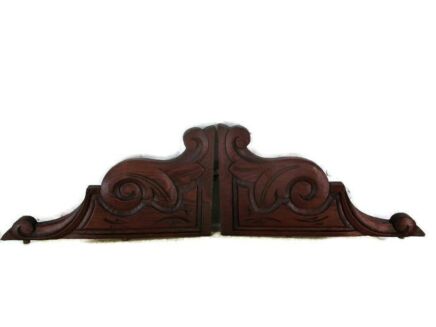 Pair Antique Corbels Hand Carved Wood Pediment Ornate Over Door Architectural
