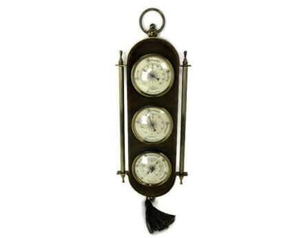 Hollywood regency Barometer Thermometer Weather Station Brass Fabric Belgium