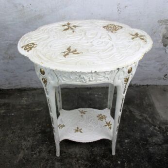Jugendstil Iron Side Wine Garden Table White Gold touches Antique Two Tier WOW