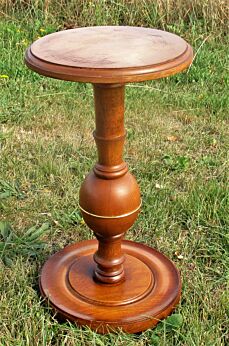 Small Vintage Wood Brass Pedestal Table Plant Stand Side Table 18.11"