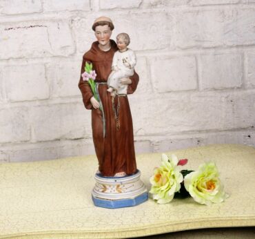 Antique St Anthony St Antonius Padua Statue Finder Lost Articles Lilies Bisque