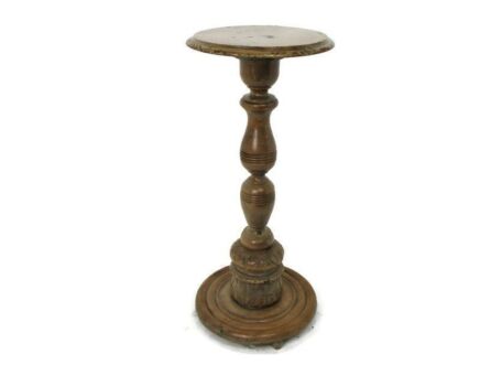 Hand Carved Wood Side Wine Table Pedestal Plant Stand Vintage Mid Century 30.31"