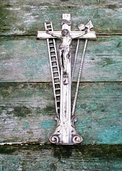 Vintage art Brass Ornate Crucifix Cross Tools of Passion Jesus Wall Hanging