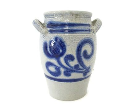 Antique French Stoneware Earthenware Crock Jar Lard Blue gray Decorative barn