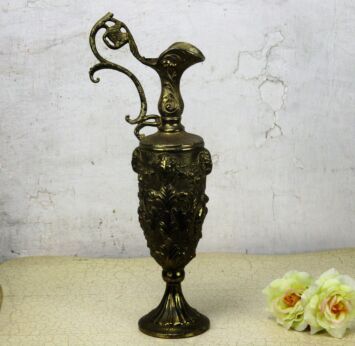 Vintage Ornate Etched Brass Jug Kettle Coffee Tea Pot Pitcher Gothic Angels