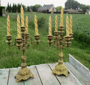 Antique Large Couple Brass Ornate 5 Arm Candle Holder Candelabra brass Gorgeous