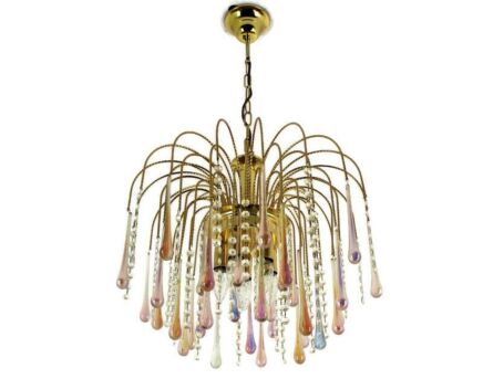 Wedding Chandelier Teardrop Beaded 5 Lights Crystal Prisms Colored Art Glass