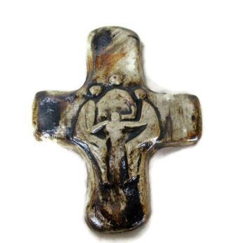 Small Mid Century Modern Ceramic Crucifix Holy Family Era Amphora Perignem HTF