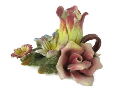 Candle Holder Stick Flowers Lovely Porcelain