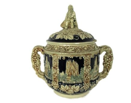 Large German Stoneware Soup Tureen Punch Bowl Lidded Bacchus Marked Marzi Remy Gorgeous