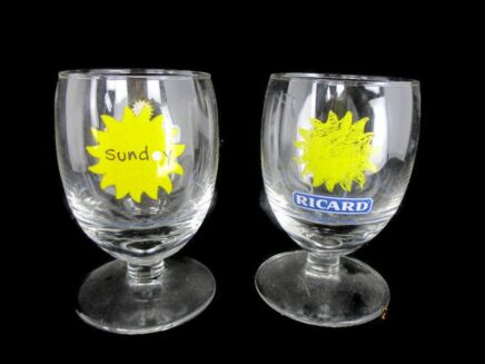 2 French Ricard Glasses Pastis Apero France Collector HTF