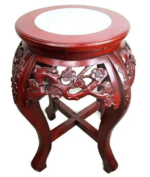 Hand Carved Red Wood Chinese Marble Top Hall Console Table Pedestal Tabouret