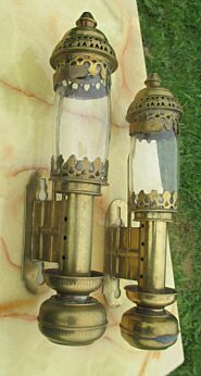 Vintage pair Brass Architectural Carriage Porch Lamps Wall Lamps Antique Glas