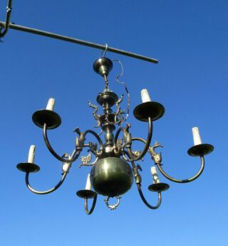 Vintage Ornate Flemish Dutch 6 Arms Chandelier Mermaids Fish Seahorses Lovely