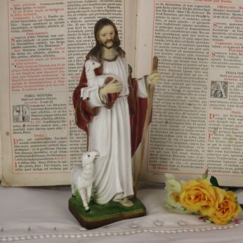 Vintage Statue Figurine Jesus Christ The Good Shepherd Sheep Resin Religious