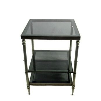 vintage small coffee cocktail side table 3 tier smoked glass chrome funky practical