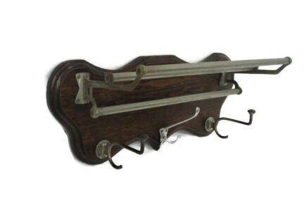 Small Vintage Brass Railroad Luggage Hat Coat Rack Mid century Modern Industrial Urban