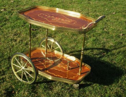 Bar Cocktail Tea Cart Trolley Italian Hollywood Regency Marquetry Vintage Flower