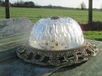 Vintage French Ceiling Lamp Fixture Plafonniere Brass Bubbled Glass