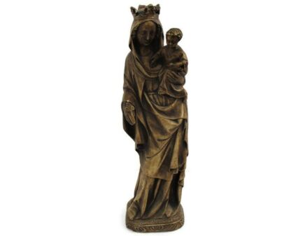 Majestic large Statue Virgin Mary Madonna Crowned Infant Child Plaster 21.25" 1920s Flowers in hand