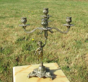 Vintage Large Brass Ornate 5 Arm Candle Holder Candelabra Putti Angel