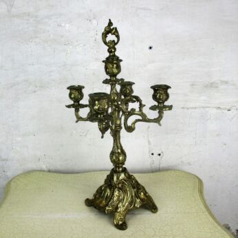 Gorgeous Brass Ornate Embossed Candle Holder Stick Candelabra 5 arm Sniffer