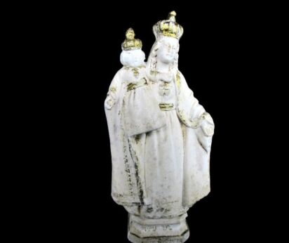 Miniature Statue Virgin Mary Madonna Infant Jesus Notre Dame Secour after Pieraccini Plaster French 4.52"