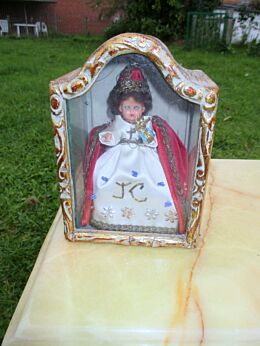 Vintage Madonna Figurine Red Cape White Dress Resine Chapel