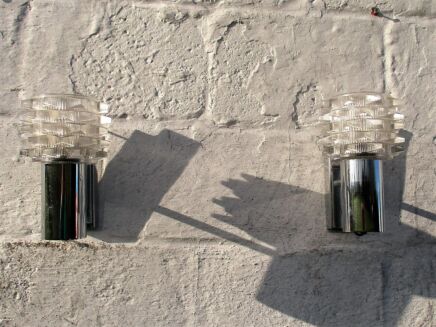 Pair Vintage Raak Mid Century Modern Wall Sconce Lamp Clear Glass Era Eames