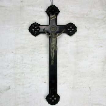 Vintage French Hand Carved Wooden Wall Hanging Crucifix Fleur de Lis Christ