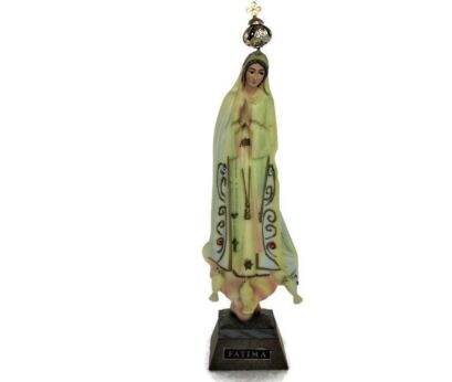 Vintage Small Statue Our Lady Fatima Portugal Resin Madonna Doves Crowned