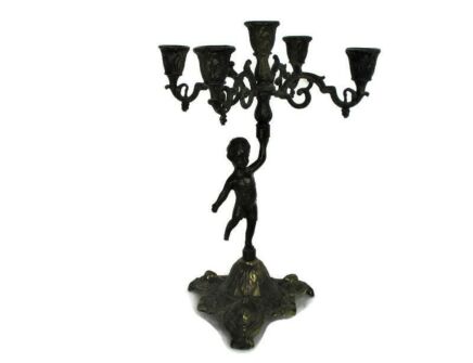 Large Vintage Brass Ornate 5 Arm Candle Holder Candelabra Putti Gorgeous
