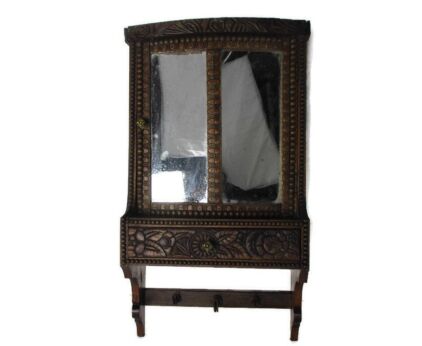 Kitchen Apothecary Bathroom Cabinet Bowed Glass Door Hand Carved Wood Ornate