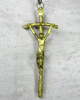 Small Vintage Belgian Wall Hanging Crucifix Brass Modernist 1985 Hand Made