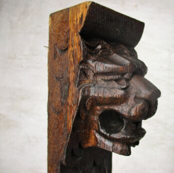 Pair Corbels Hand Carved Wood Panels Architectural reclaimed LIon Heads