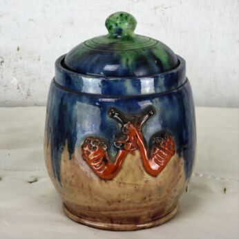 Tobacco Jar Humidor French Pottery Majolica Pipes Blue Antique Vintage