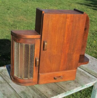 Art Deco Wood Medicine Bathroom Cabinet Apothecary Stained Glass Door Display
