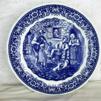 Boch Delft Blue Hand Painted Wall Charger Plate Blue White Fiddler Brueghel HTF