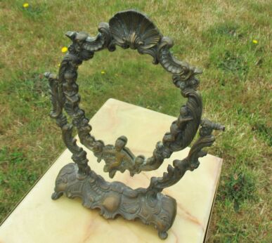 Antique Brass Putti Angel Rococo Style Adjustable Mirror Romantic French
