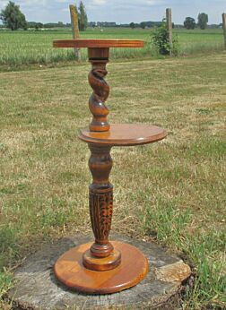 Antique Barley Twist carved wood 2 Tier Pedestal Display Plant Stand 23.62"