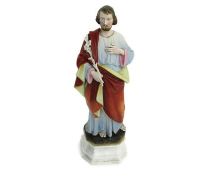 Antique Statue Saint Joseph Protector of Homes Bisque Porcelain Polychrome