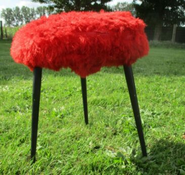 Retro Red Plush Stool Chair Retro Metal Tripod Legs Mid Century Design