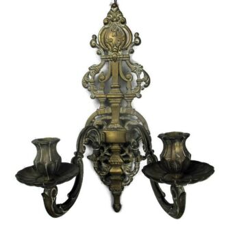 Large Vintage brass Two-Arm Double Wall Sconce Lighting Ornate Candle Holder