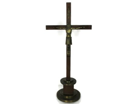 Standing Crucifix Corpus Christi Cross Jesus Christ Calvary Brass Wood Modernist