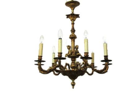 Vintage Chandelier Putti Cherubs Angels 9 arm Lights Brass Gorgeous Mid Century
