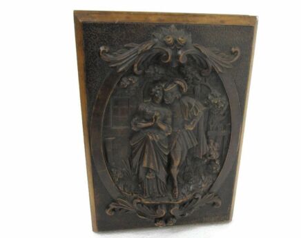 Large French Breton style Hand Carved Wood Jewelry Trinket Tobacco Box Ornate Courting Couple Gorgeous