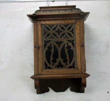 Retro Kitchen Medicine Bathroom Cabinet Apothecary Oak Glass Door Ornate Brass
